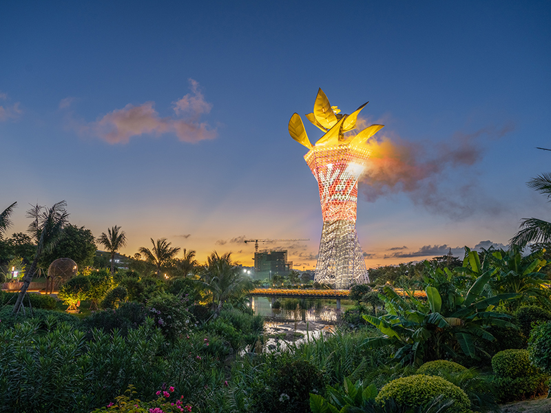 三亞崖州灣三角梅公園迎賓塔動态雕塑